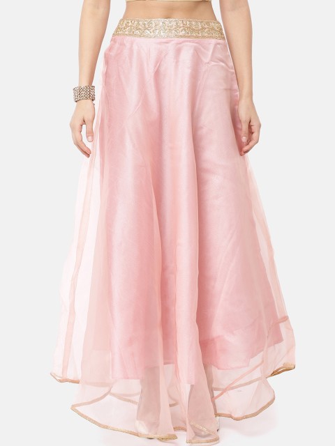

Ira Soleil Women Pink & Gold-Coloured Embroidered Flared Maxi Skirt