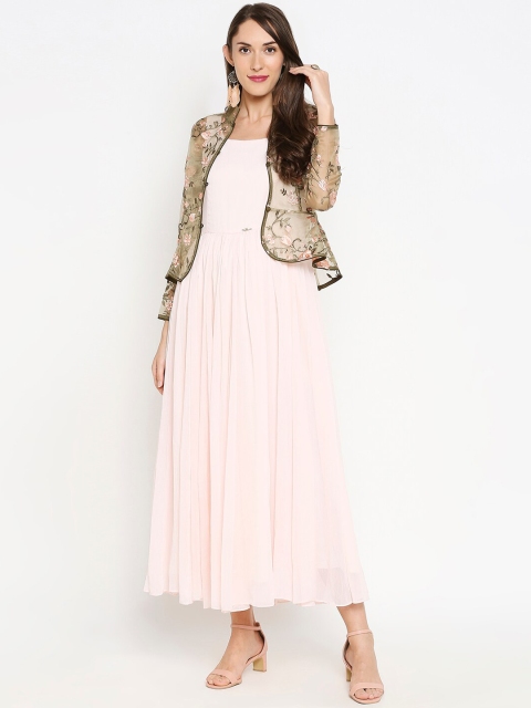 

Ira Soleil Pink Chiffon Maxi Dress with Embroidered Jacket