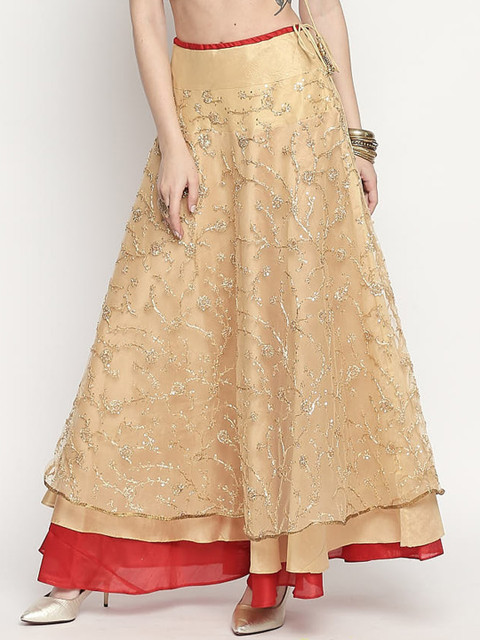 

Ira Soleil Women Red & Gold-Coloured Embellished Flared Maxi Skirt