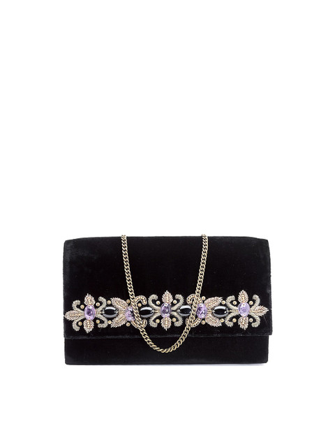 

PRACCESSORII Black & Gold-Toned Embellished Foldover Clutch