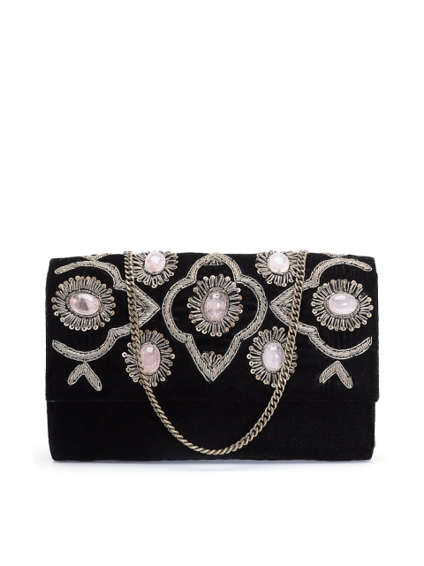 

PRACCESSORII Black & Gold Embellished Purse Clutch