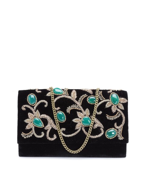 

PRACCESSORII Black & Grey Embroidered Foldover Clutch