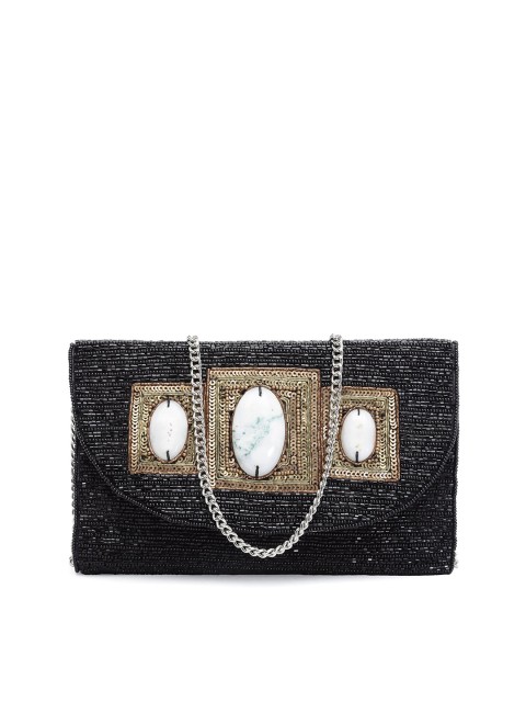 

PRACCESSORII Black & White Embellished Foldover Clutch