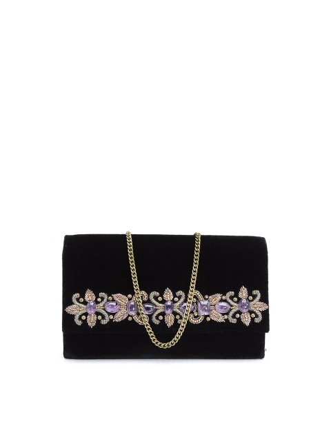 

PRACCESSORII Black & Purple Embroidered Foldover Clutch