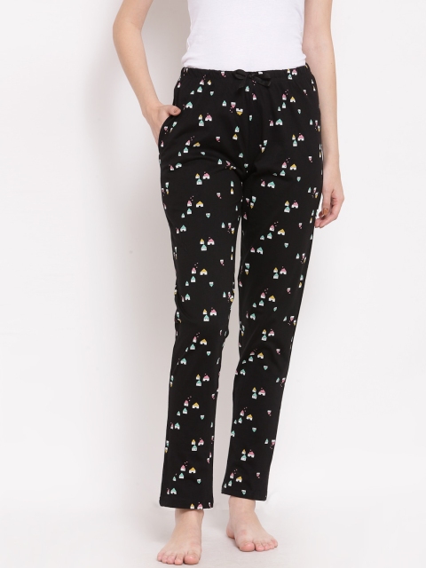 

Sweet Dreams Women Black & White Printed Cotton Straight Lounge Pants