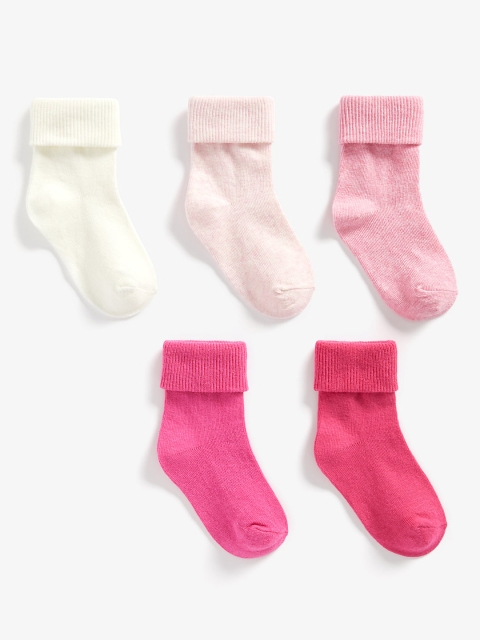 

Mothercare Infant Girls Pack Of 5 Pink Above Ankle Turn Over Top Socks