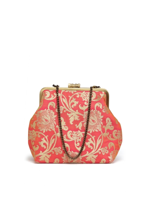 

PRACCESSORII Women Orange & Gold-Toned Woven Designed Clutch