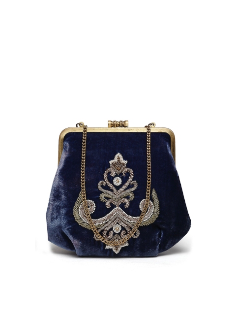 

PRACCESSORII Navy Blue & White Embellished Purse Clutch