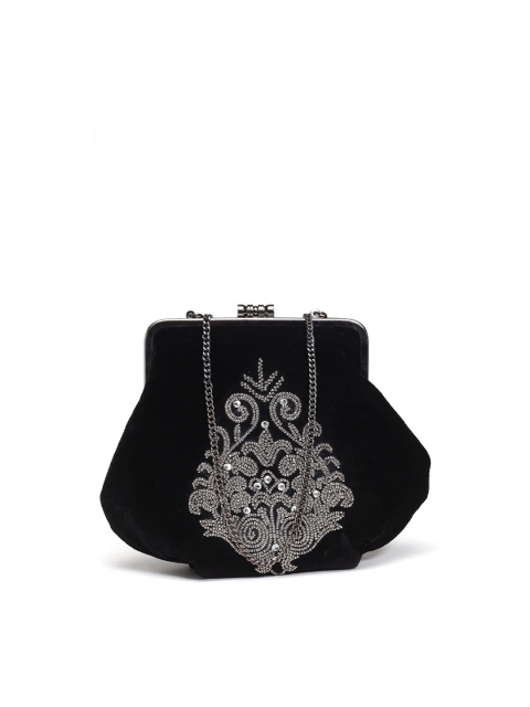 

PRACCESSORII Black & Silver-Toned Embellished Purse Clutch