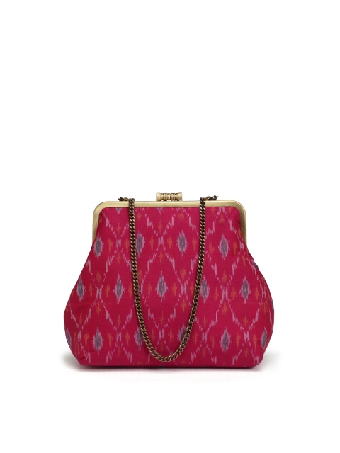 

PRACCESSORII Pink & Blue Printed Purse Clutch With Chain Strap
