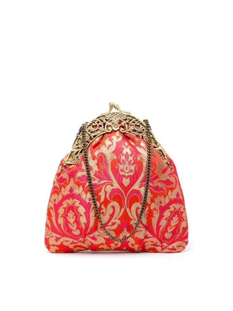 

PRACCESSORII Orange & Gold-Toned Embellished Purse Clutch
