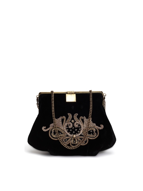 

PRACCESSORII Black & Gold-Toned Embellished Purse Clutch