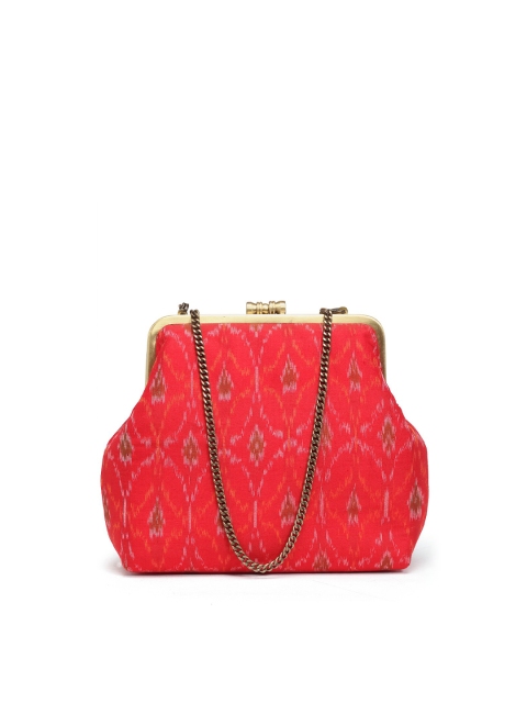 

PRACCESSORII Pink & White Printed Embroidered Purse Clutch