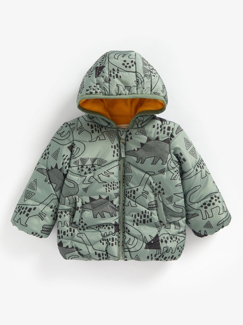 

mothercare Boys Green Dino Print Hooded Padded Jacket