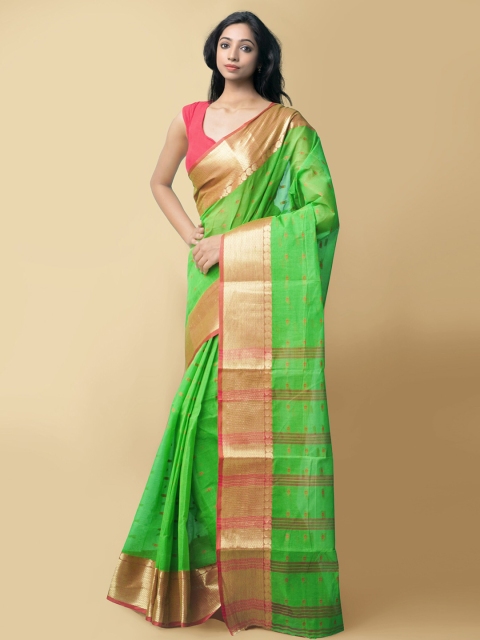 

Unnati Silks Green & Red Woven Design Pure Cotton Bengal Tant Cotton Saree