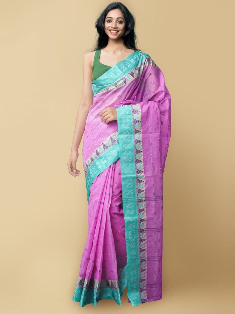 

Unnati Silks Purple & Blue Woven Design Pure Cotton Taant Saree