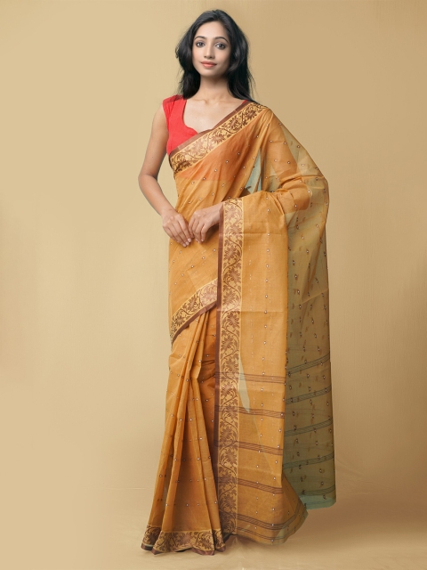 

Unnati Silks Women Brown Pure Handloom Bengal Tant Cotton Sustainable Saree