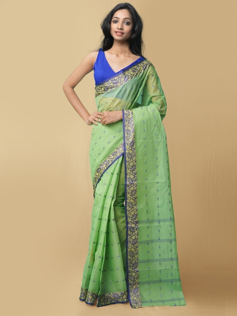 

Unnati Silks Green & Blue Woven Design Pure Cotton Taant Saree