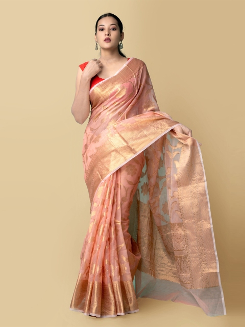 

Unnati Silks Pink & Gold-Toned Woven Design Zari Silk Cotton Kota Saree