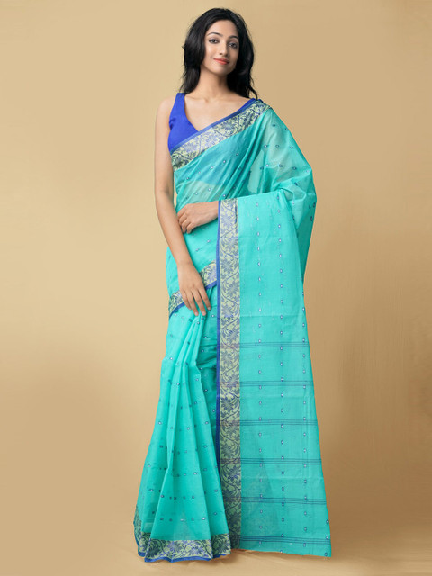 

Unnati Silks Blue & Beige Pure Cotton Taant Saree