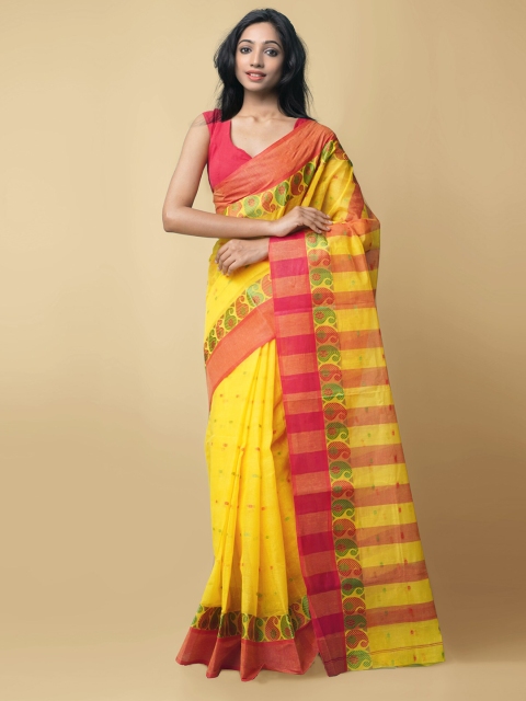 

Unnati Silks Yellow & Red Woven Design Pure Cotton Bengal Tant Cotton Saree