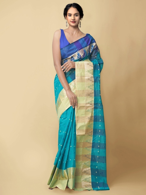 

Unnati Silks Women Blue Pure Handloom Bengal Tant Cotton Sustainable Saree