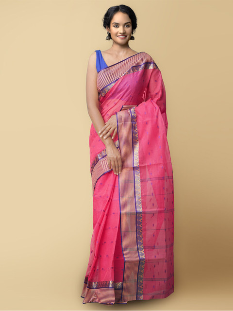 

Unnati Silks Red & Navy Blue Woven Design Pure Cotton Taant Saree