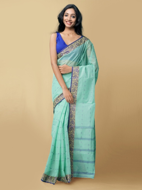 

Unnati Silks Women Blue & Beige Pure Handloom Bengal Tant Cotton Sustainable Saree