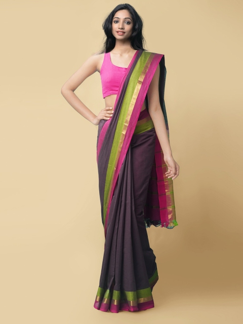 

Unnati Silks Burgundy & Pink Pure Cotton Mangalagiri Saree