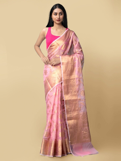 

Unnati Silks Women Pink & Gold-Toned Pure Kota Banarasi Sustainable Saree