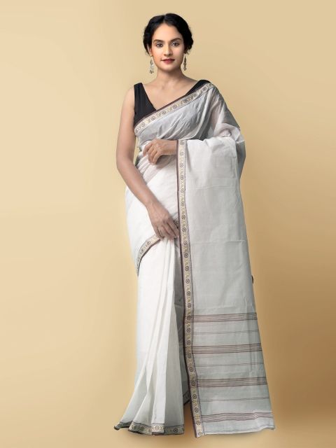 

Unnati Silks White Woven Design Pure Cotton Bengal Tant Cotton Saree