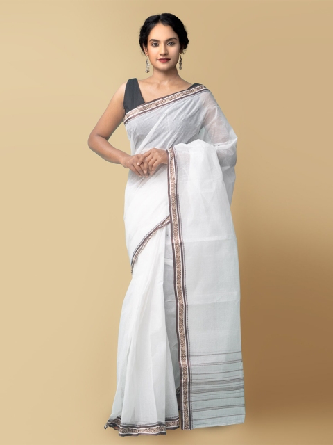 

Unnati Silks White & Brown Woven Design Pure Cotton Taant Saree