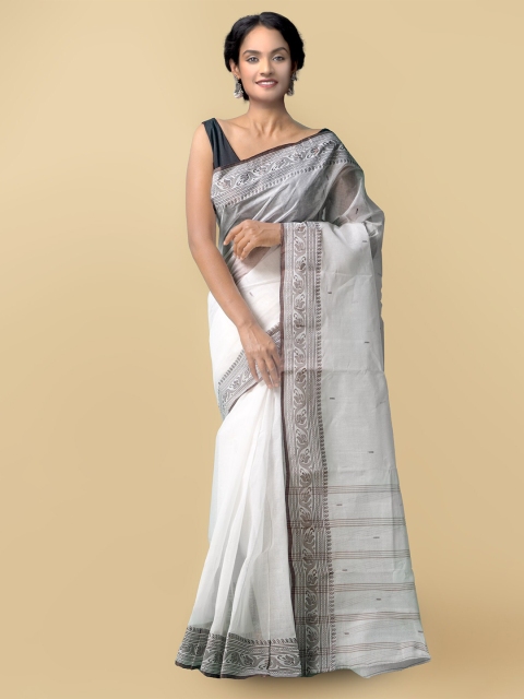 

Unnati Silks White & Grey Woven Design Pure Cotton Bengal Taant Saree