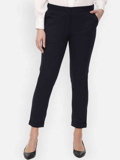 

Van Heusen Woman Women Navy Blue Solid Formal Trousers