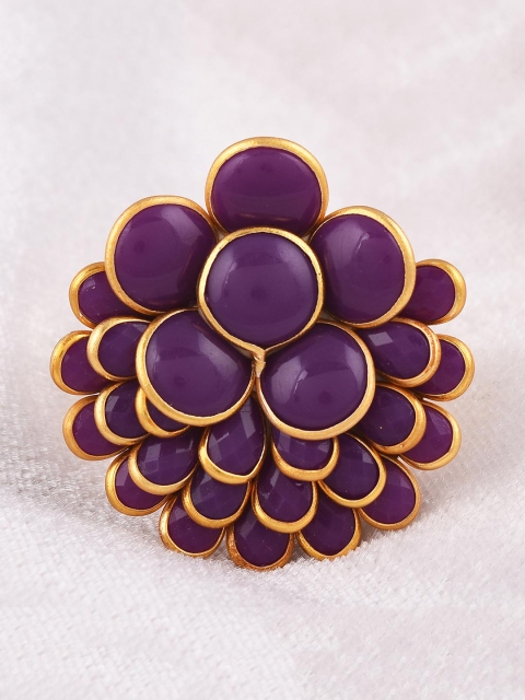 

Tistabene Purple & Gold-Toned Pacchi Handcrafted Floral Cocktail Finger Ring