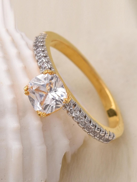 

Tistabene Gold-Toned & White Solitaire Diamond-Studded Finger Ring