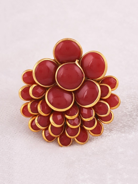 

Tistabene Red & Gold-Toned Stone-Studded Handcrafted Finger Ring
