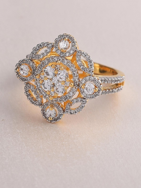 

Tistabene Gold-Toned & White Diamond Studded Contemporary International Cluster Ring