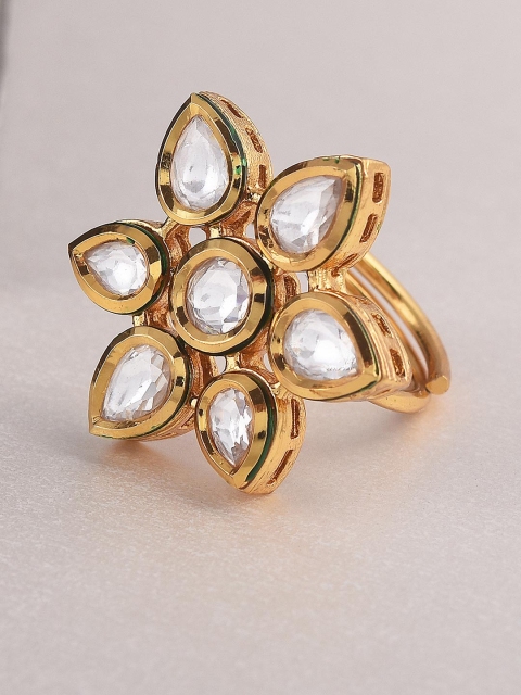 

Tistabene Gold-Toned & White Kundan-Studded Finger Ring