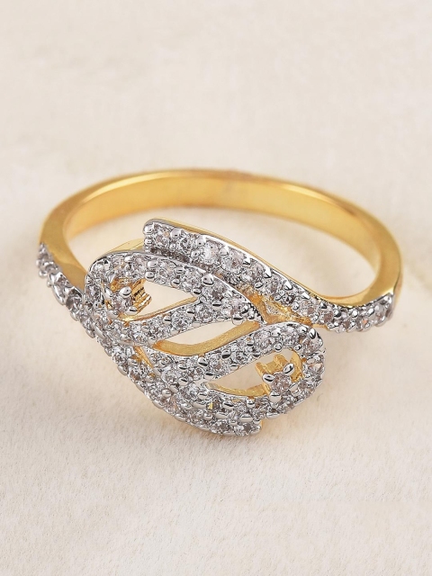

Tistabene Gold-Toned White Diamond Studded Finger Ring