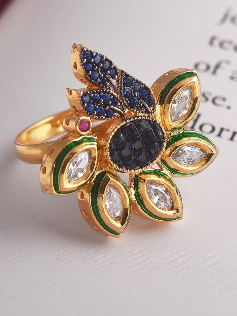 

Tistabene Woman Gold-Toned & Blue Stone-Studded Finger Ring