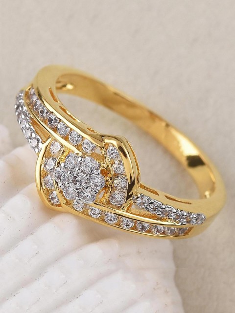 

Tistabene Gold-Toned & White Stone-Studded Classic Cluster Finger Ring