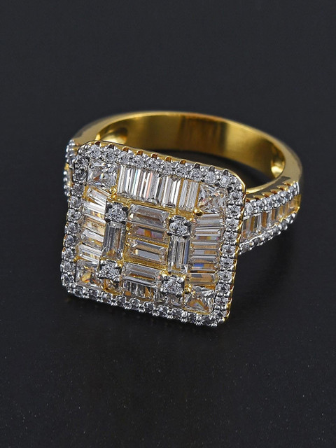 

Tistabene Gold-Toned & White Contemporary International Diamond Cluster Ring