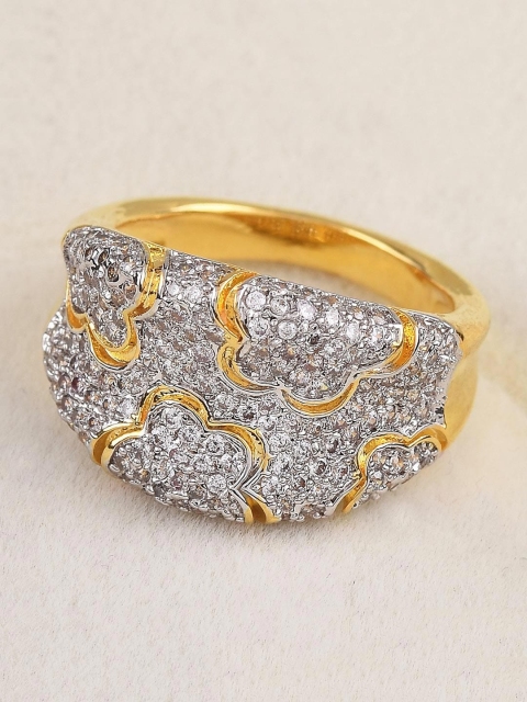 

Tistabene Gold-Toned & White Stone-Studded Floral Finger Ring