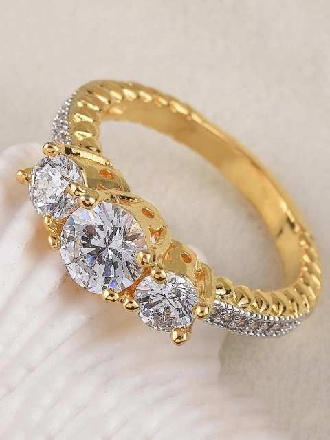 

Tistabene Gold-Toned White Stone-Studded Finger Ring