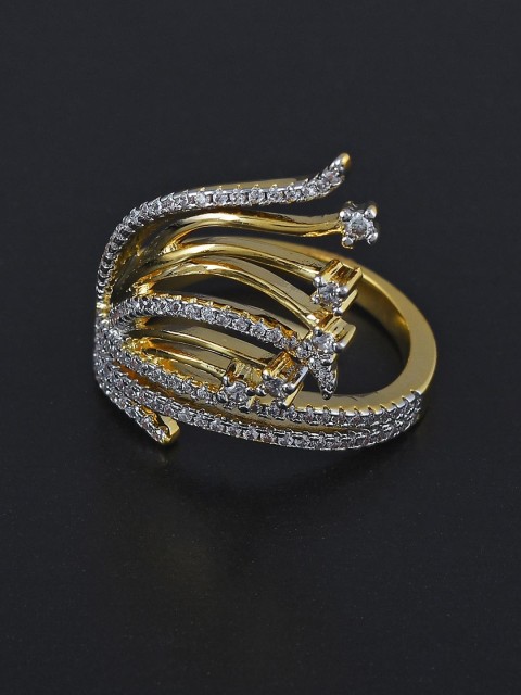 

Tistabene Gold-Toned & White Stone Studded Finger Ring