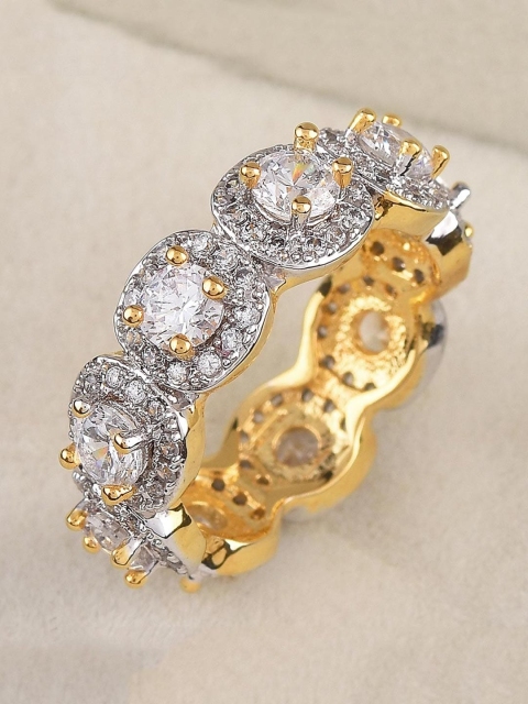

Tistabene Gold-Toned & White Stone-Studded Band Finger Ring
