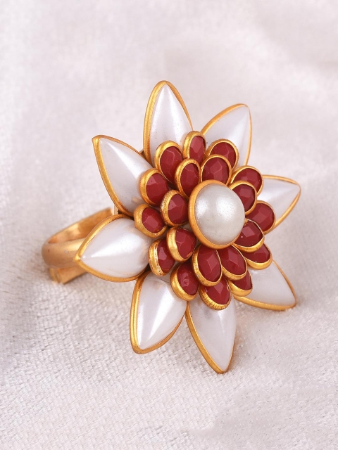 

Tistabene Gold-Toned White & Red Stone-Studded Handcrafted Finger Ring