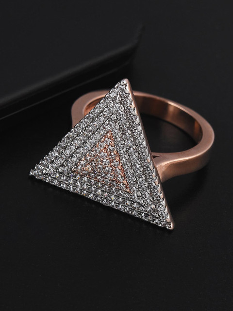 

Tistabene Woman Rose Gold-Plated & White Stone Studded Triangular Finger Ring