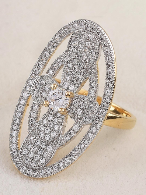 

Tistabene Gold Plated & White Studded Cluster Finger Ring